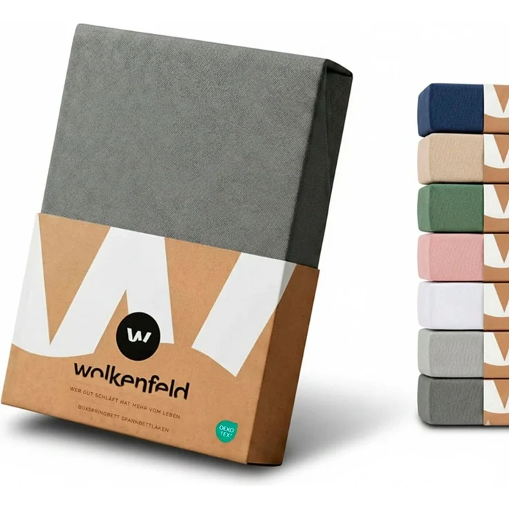 Wolkenfeld Spannbettlaken 100% Baumwolle - Superweiches Bettlaken für Matratzen von 5 bis 20cm, Jersey, Gummizug: rundum, (1 Stück), Rutschfest & Blickdicht - 90x200, 140x200, 160x200, 180x200 200x200 – Bild 1