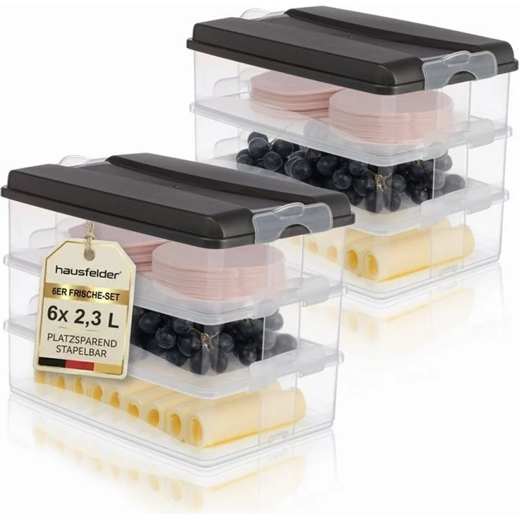 Hausfelder Frischhaltedose Aufschnittdosen Set mit Deckel, 6 x flach, 2 x hoch, Anthrazit, Kunststoff, (Set, 8-tlg, 6x flach, 2x hoch), Kühlschrank Organizer, BPA-frei, stapelbar – Bild 4