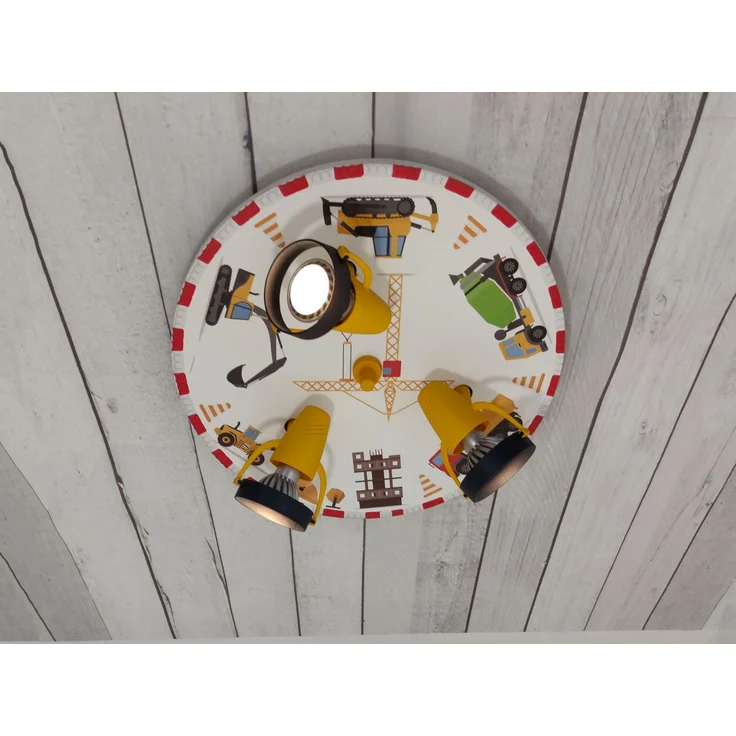 Coole Deckenlampe Motiv Baustelle für Kinderzimmer 3 flammig schwenkbar Ø 35cm – Bild 2
