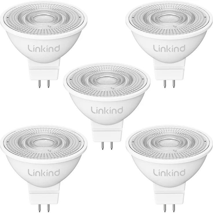 Linkind 12V GU5.3 Led 3.4W, 35 Watt ersetzt, 2700K Warmweiß 36° Abstrahlwinkel LED Spot MR16, 360Lm AC/DC 12V LED Leuchtmittel, 25,000 Std. Lebensdauer, Nicht dimmbar, 5 Stück