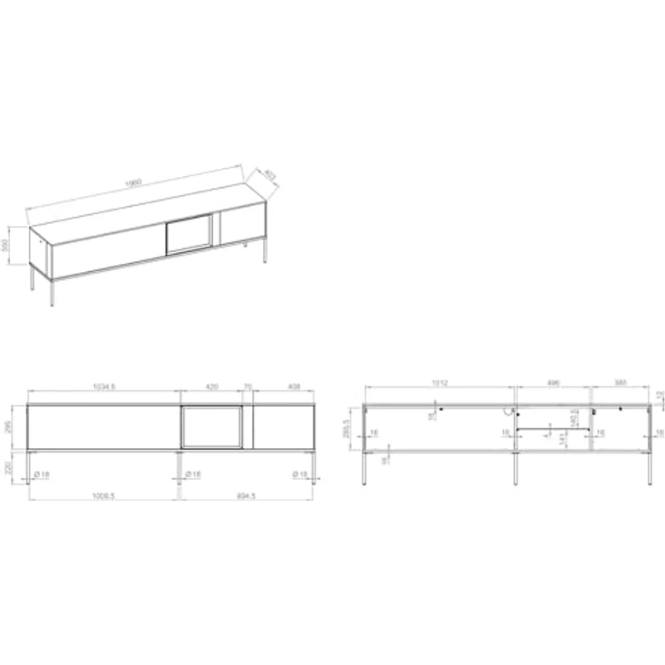 Selsey TV-Lowboard 196 cm Cremefarbenes Mattes Design Hochwertige Spanplatte & Gehärtetes Glas Schwarze Metallbeine Integriertes Eye-LED mit Touch Push-to-Open Ideal fürs Wohnzimmer – Bild 3