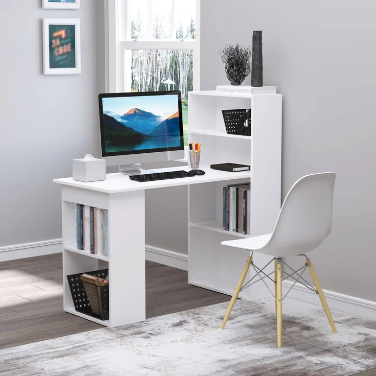 Schreibtisch Küchentisch mit Regal 120x55cm Computertisch Laptoptisch Arbeitstisch in Weiß für Büro & Home Office--Weiß--120x55x120cm--YOUDENOVA – Bild 7