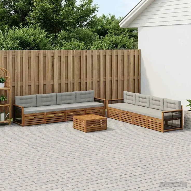 vidaXL Outdoor-Sofagarnitur 9 stk. 8-Sitzer Natur und Hellgrau 3383174