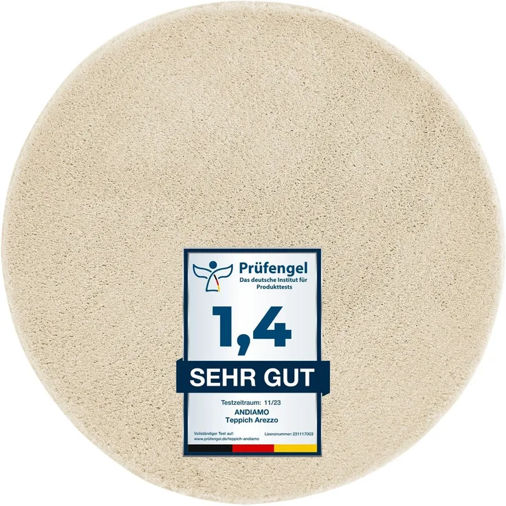 Andiamo Badematte Arezzo, Höhe 16 mm, rutschhemmend beschichtet, fußbodenheizungsgeeignet, schnell trocknend, Polyester, rund, Uni Farben, weich & kuschelig, auch in rund und als 2er Set erhältlich