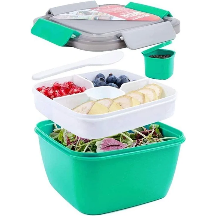 Lunchbox Bento 3 Fächer auslaufsicher mikrowellenfest 1500 ML Grün – Bild 1