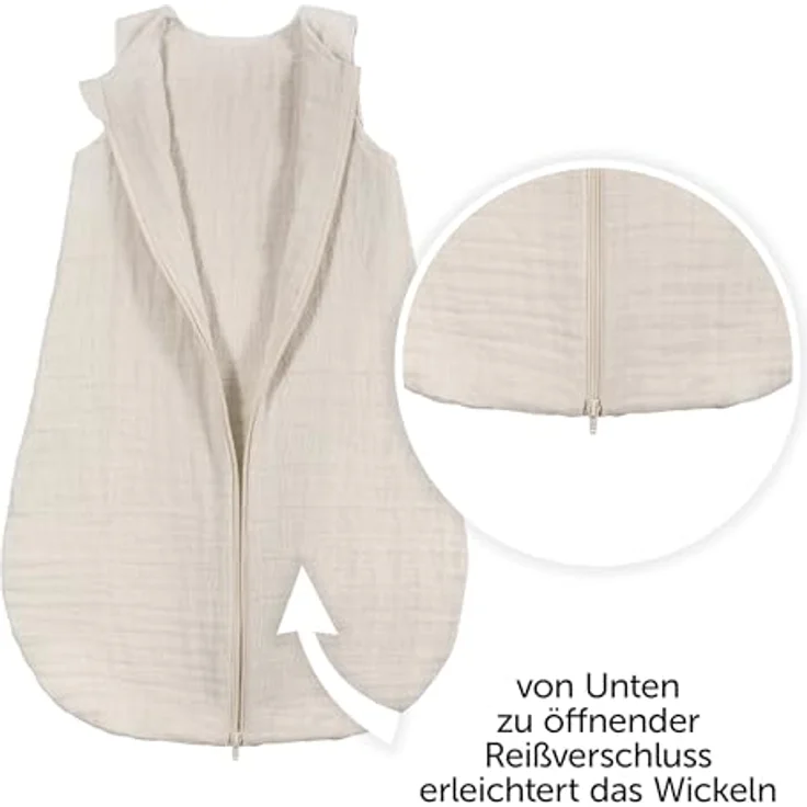 Makian Musselin-Schlafsack, atmungsaktiver Babyschlafsack mit TOG 1.0, beige, Gr. 100 cm – Bild 4
