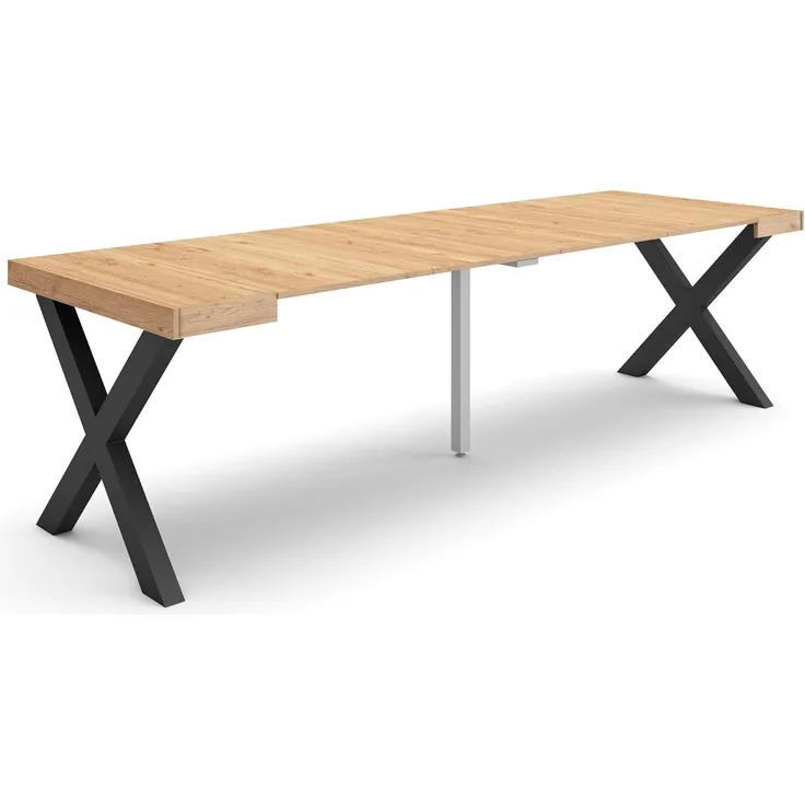 Skraut Home | Ausziehbarertisch | Multifunktionaler ausziehbarer | 260 | Für 12 Gäste | Massivholz Beine | Moderner Stil | Eiche