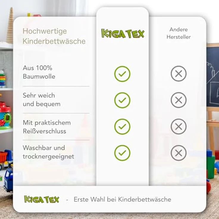 KiGATEX Kinderbettwäsche KiGATEX Set 2-teilig, 100x135 + 40x60 cm, für Mädchen + Jungen, 100% Baumwolle, weich & atmungsaktiv, waschbar bei 60°C – Bild 8