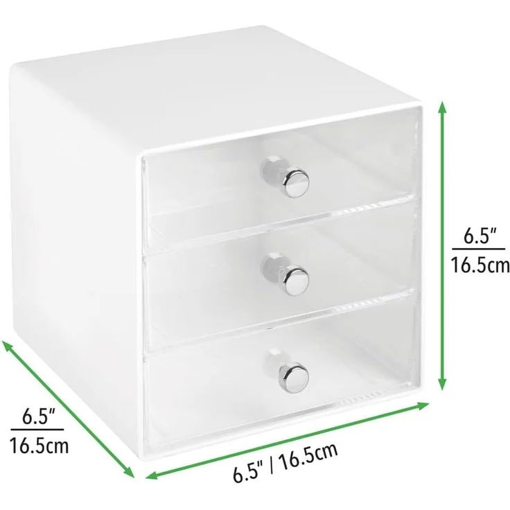 Organizer Schubladenbox Aufbewahrungsbox 3 Schubladen mDesign transparent/weiß – Bild 2