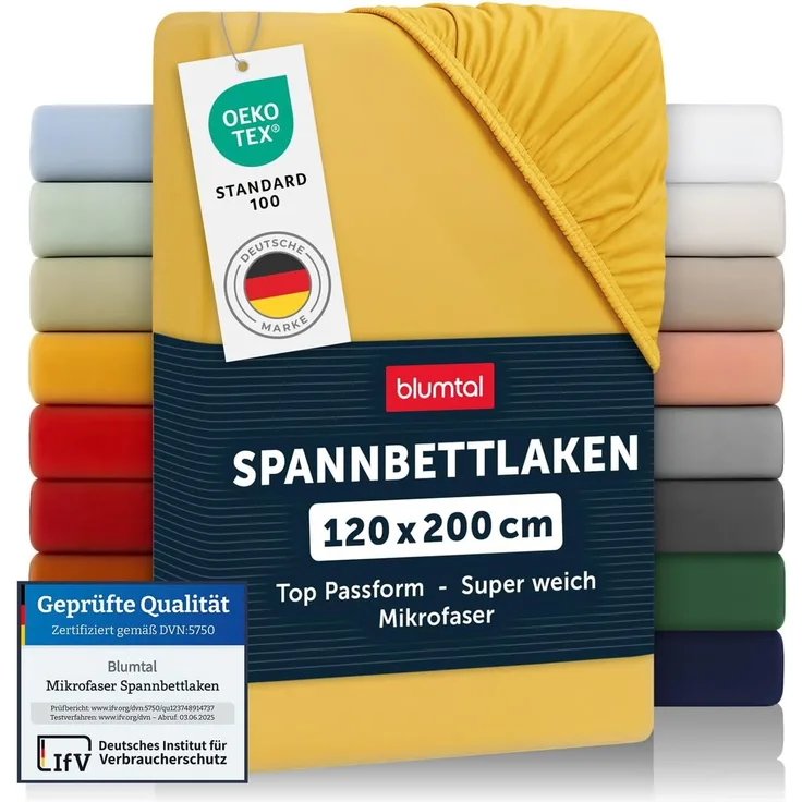 Blumtal® Spannbettlaken 120x200 cm - Bettlaken 120x200 aus Microfaser - Oekotex zertifiziertes Spannbetttuch 120x200 - Spannbettlaken 120x200 / Spannleintuch 120x200 - Bettlaken - Spicy Mustard - Gelb