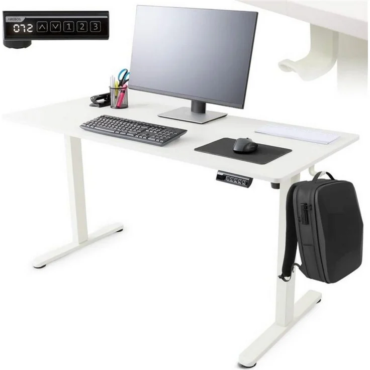 Arebos Schreibtisch Computer-Bürotisch 140 x 60 cm, elektrisch Memory-Funktion, 72-118 cm höhenverstellbar, Hebekapazität: 50 kg