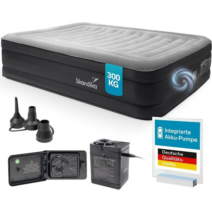 Skandika Luftmatratze Sveja Flex / Plus / Premium, selbstaufblasend mit Pumpe, (Unterseite rutschhemmend, Oberseite: Soft-Touch, beflockt), 300 belastbar, Tragetasche, Kabelfach, Luftkammersystem 6 Kammern – Bild 1