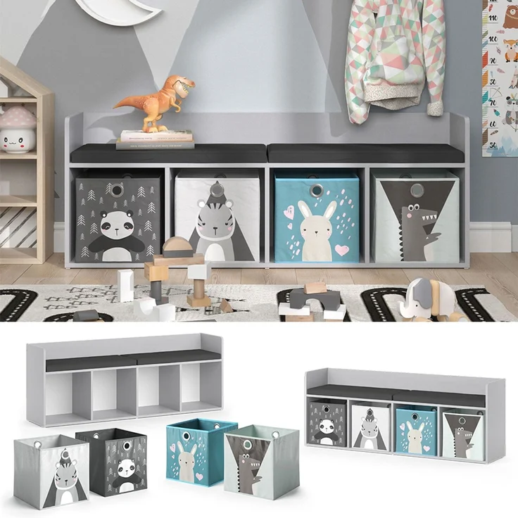 Kindersitzbank Luigi Weiß 107.2 x 88.6 cm 4 Fächer, mit Faltboxen grau Vicco – Bild 2