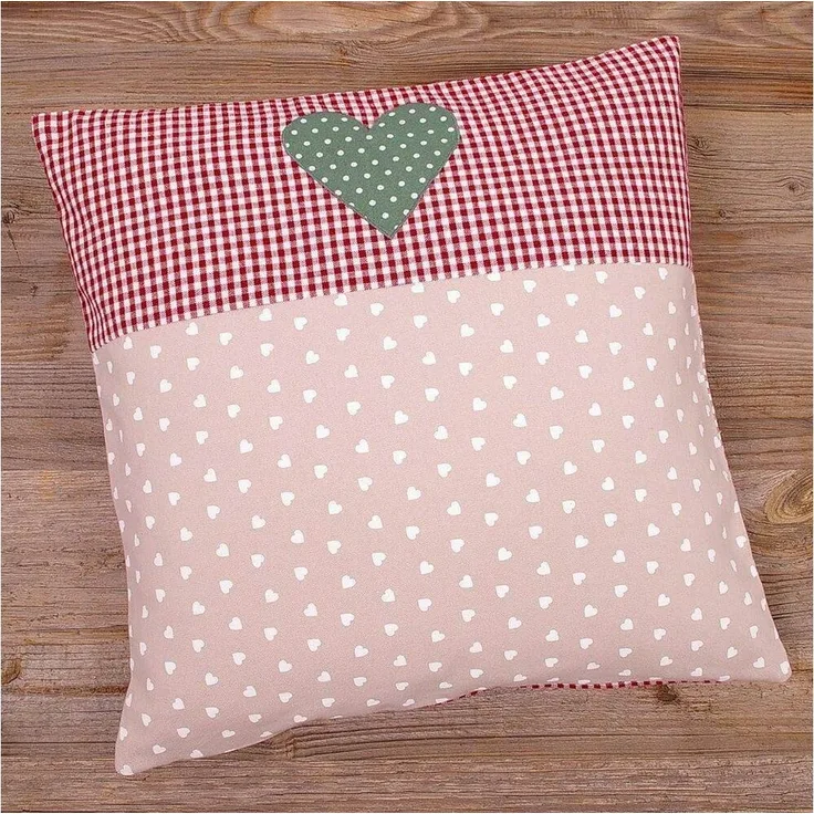 matches21 HOME & HOBBY Kissenbezüge Kissen-Bezug 40x40 cm Landhaus-Stil Herzen rosa rot Baumwolle, (1 Stück), Wohnzimmer Kissen-Hülle als Deko-Kissen Zier-Kissen Sofa-Kissen