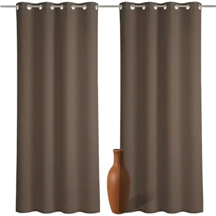 2er Set Ösenvorhang Voile 245 cm braun transparent - Farbe: Braun – Bild 2
