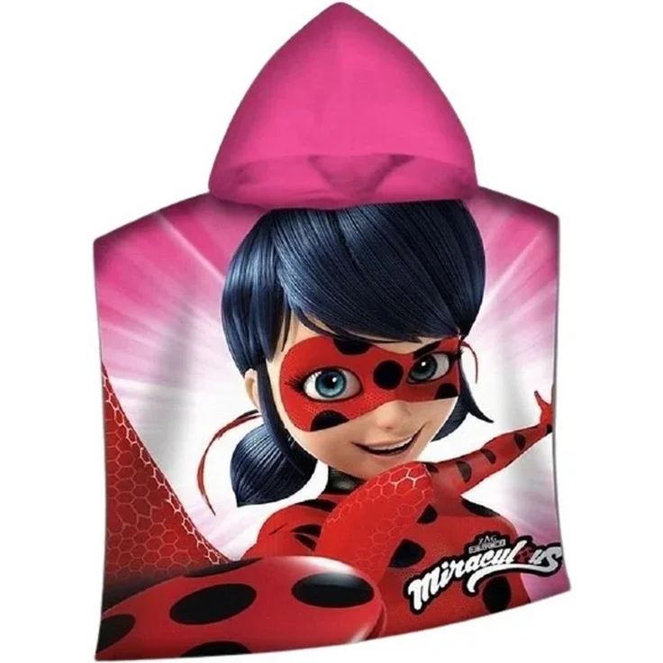 BERONAGE Kapuzenhandtuch Miraculous Ladybug Kinder-Kapuzen-Bade-Poncho Pink 60x120 cm, 100% Baumwolle, Frottee in Velours-Qualität – Bild 2
