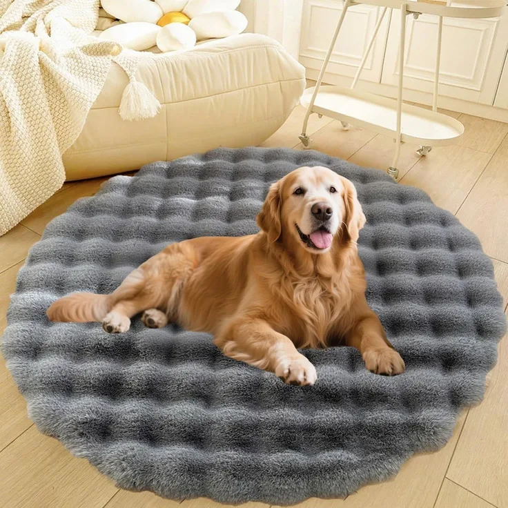 1 Stück – Runder Teppich, flauschige Haustiermatte, rutschfest, weich, 40 cm, Grau