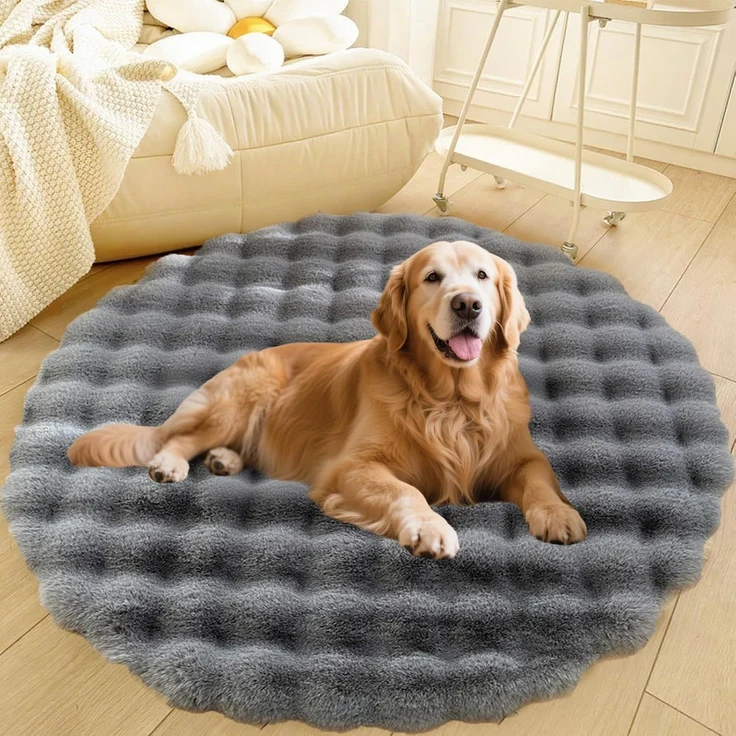1 Stück – Runder Teppich, flauschige Haustiermatte, rutschfest, weich, 40 cm, Grau – Bild 1