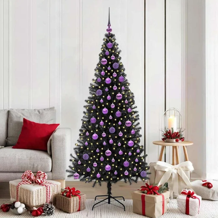 vidaXL Weihnachtsbaum mit LED-Beleuchtung Schwarz 180 cm PVC und Stahl 3396484 – Bild 1