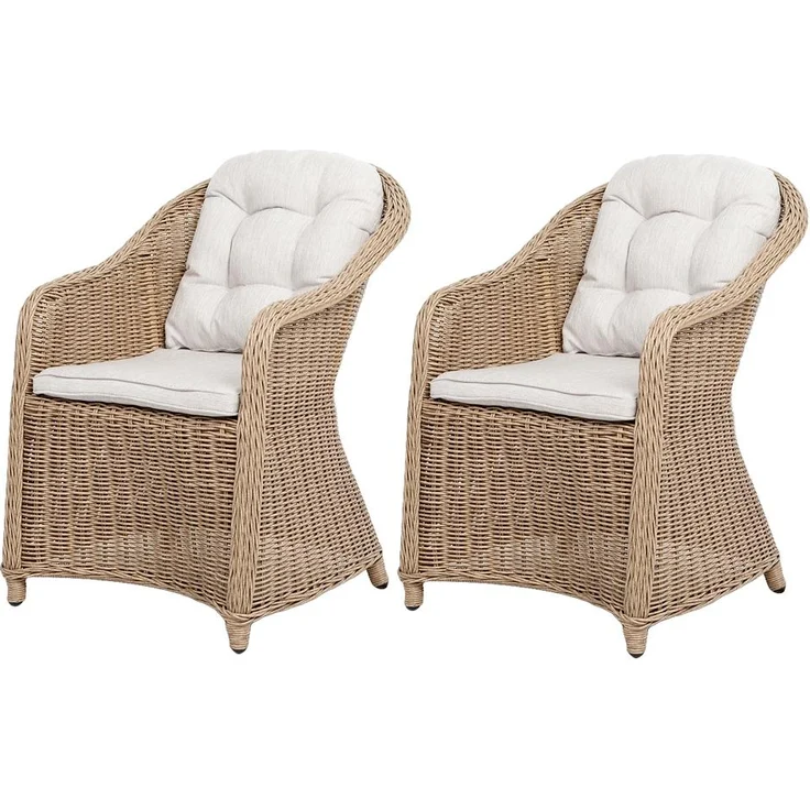 2er Set Sessel BELLA rundes Polyrattan Natural Gartensessel Armlehnsessel – Bild 1