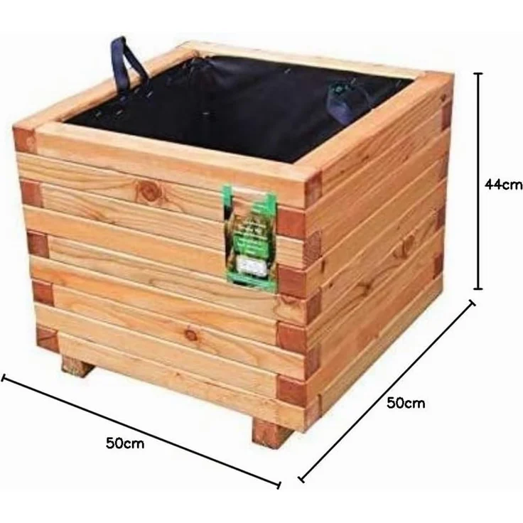 Pflanzkasten 50 x 50 x 44 cm aus Lärche mit Vlies und Griffen – Bild 2