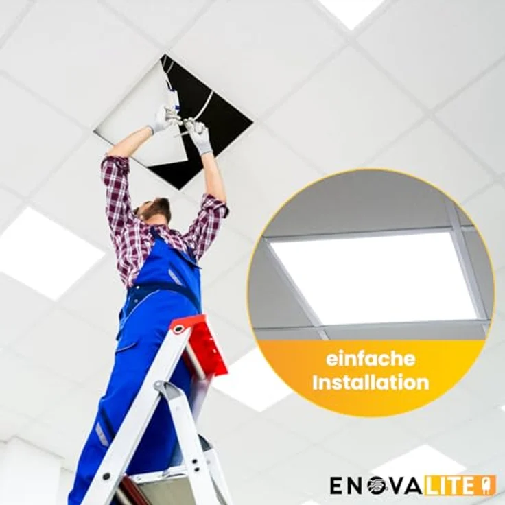 ENOVALITE LED Panel 62x62 cm, 36W, 4000K Neutralweiß, 4320lm, UGR19 blendfrei, flache Deckenleuchte für Rasterdecke, inkl. 230V Marken-Netzteil – Bild 4