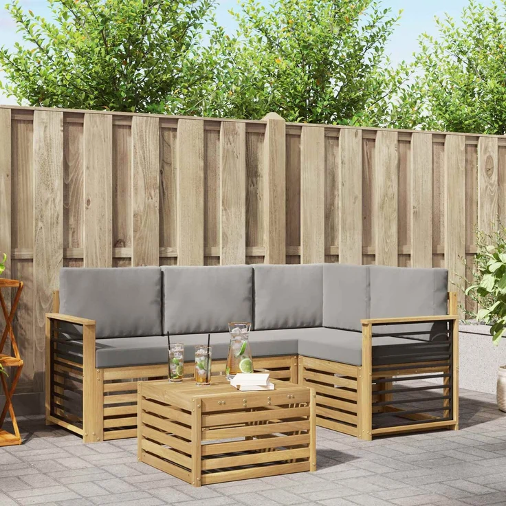 vidaXL Outdoor-Sofagarnitur 5 stk. 4-Sitzer Weiß und Hellgrau 3391806 – Bild 1