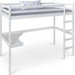 Homestyle4u Funktions-Hochbett mit Schreibtisch, Kiefernholz weiß, 90x200 cm