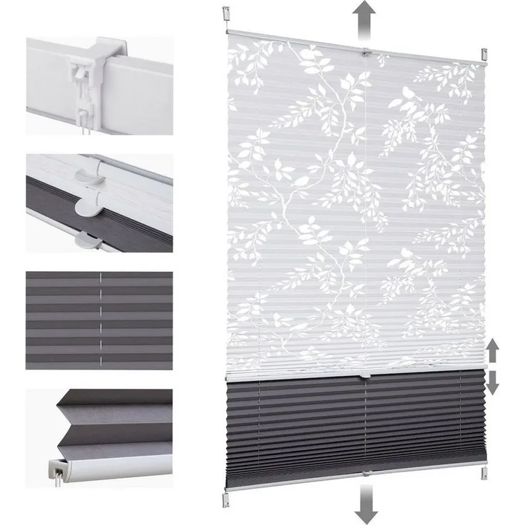 Sekey Plissee Doppelplissee Day+Night Verdunkelung ohne Bohren verspannt Lichtschutz, verdunkelnd, Klemmfix, ohne Bohren, Klemmfix, Lichtdurchlässig Ausbrenner-Muster und 100% Verdunkelnd Verdunkelung