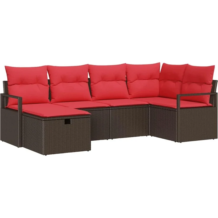 vidaXL Sofa Set 6 stk. Braun und Rot Poly-Rattan 3359183 – Bild 2