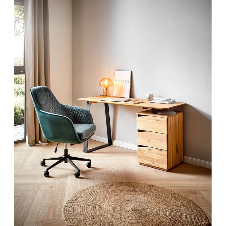 Linea Natura 'LYNX' Schreibtisch, Massivholz Wildeiche, 140 x 75 x 65 cm, mit Schubladen – Bild 4
