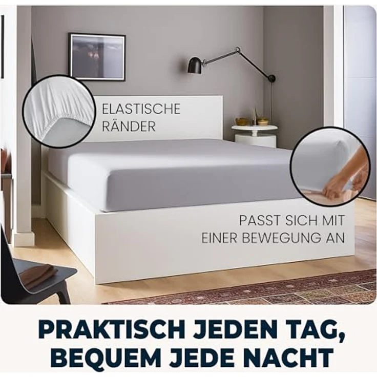 Flowen Spannbettlaken 150x190 cm Mikrofaser Hellgrau, atmungsaktiv, hypoallergen, anti-Milbe, 30 cm Tiefe, knitterfrei, maschinenwaschbar – Bild 5