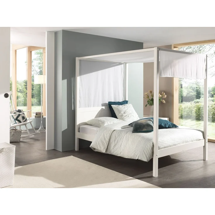 Himmelbett Katey 208x148x191 Einzelbett Massivholz Weiß – Bild 3