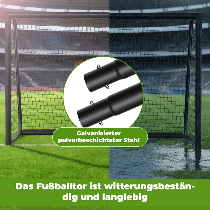 Eikuavons Fußballtor 300 x 200 x 120 cm – Großes Fußballtor aus Metall mit Torwand & Netz, für Garten, Training & Outdoor, Schwarz, Stahl, Schwarz – Bild 4