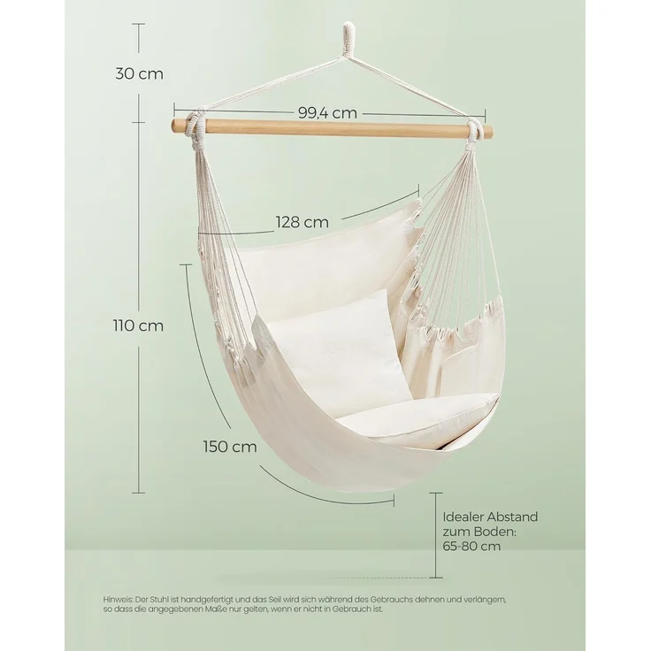 SONGMICS Hängesessel, Hängeschaukel, Hängestuhl mit 2 Kissen, Metallkette, bis 150 kg belastbar, Indoor und Outdoor, Wohnzimmer, Schlafzimmer, cremeweiß GDC187M01 – Bild 5
