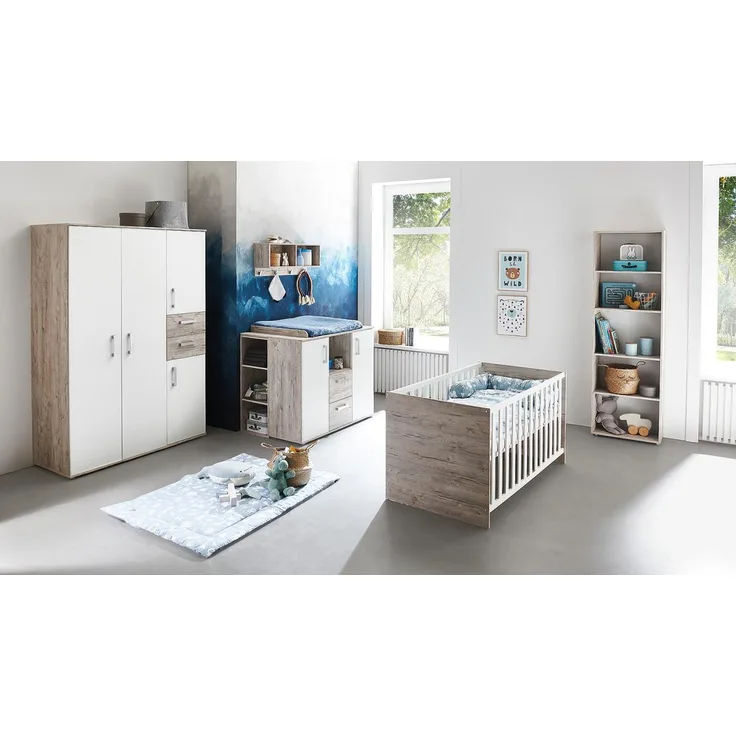 Babyzimmer Bente 7 teiliges Kinderzimmer Komplett Set in Eiche Sand und Weiß
