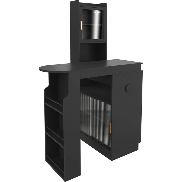 ZUBALIYA Küchenschrank mit Glastüren / Barschrank & Sideboard, mit ausziehbarer Bartisch & Stehtisch mit Stauraum und steckdose, Schwarz, 131–170 x 40 x 170 cm, fürs Büro, mit LED, Samt – Bild 17