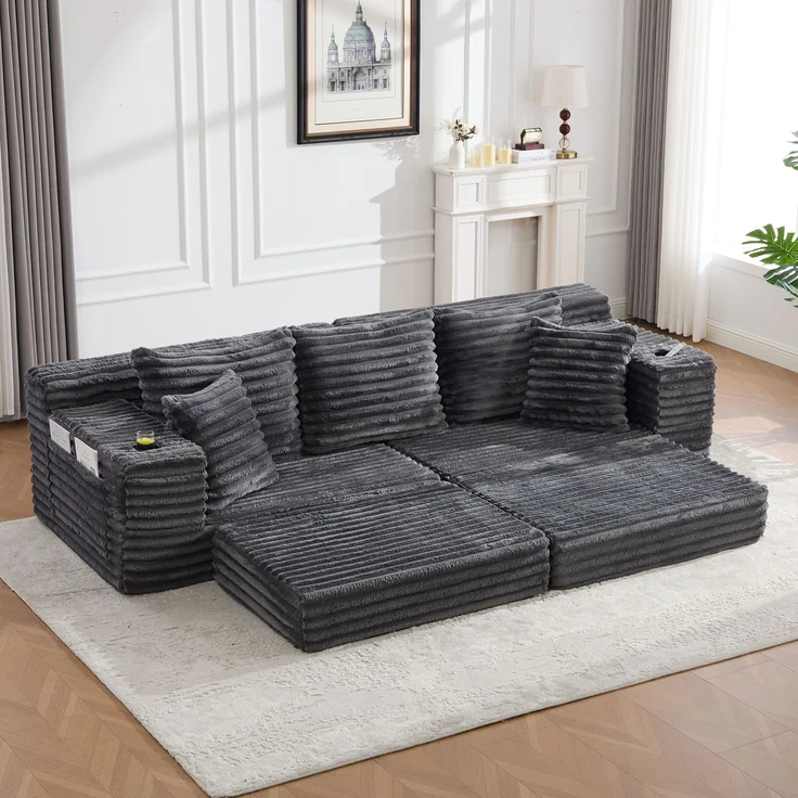 ZUBALIYA Schlafsofa 98x87 cm, mit Stauraum, mit Treppe, mit Leiter, mit Cordbezug, mit Schaumstoffpolsterung, Dunkelgrau – Bild 9