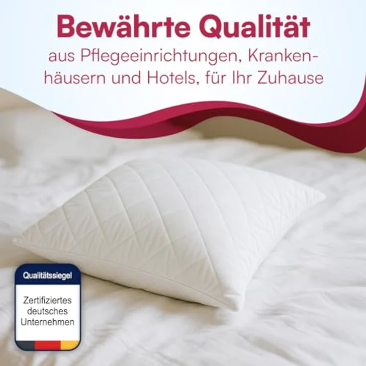 Clinotest Kopfkissen Polykissen Gesteppt, Füllung: 120g, Bezug: Polyester, für jede Schlafposisiotn geeigent, 95°C waschbar & trocknergeeignet, bewährte Qualität aus Hotellerie – Bild 6