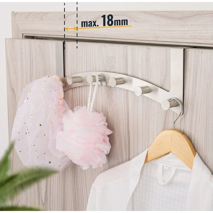 RICOO Garderobenleiste Tür Hakenleiste Hängegarderobe Türhakenleiste aus Stahl 6 Haken (1-er Set / 1 Stk. MH027S-6, 1 St, Türgarderobe Garderobenhaken Tür Hakenleiste Platzsparende Garderobe), Garderobe ohne Bohren Kleiderhaken Tür bis max 18mm Türbreite – Bild 3