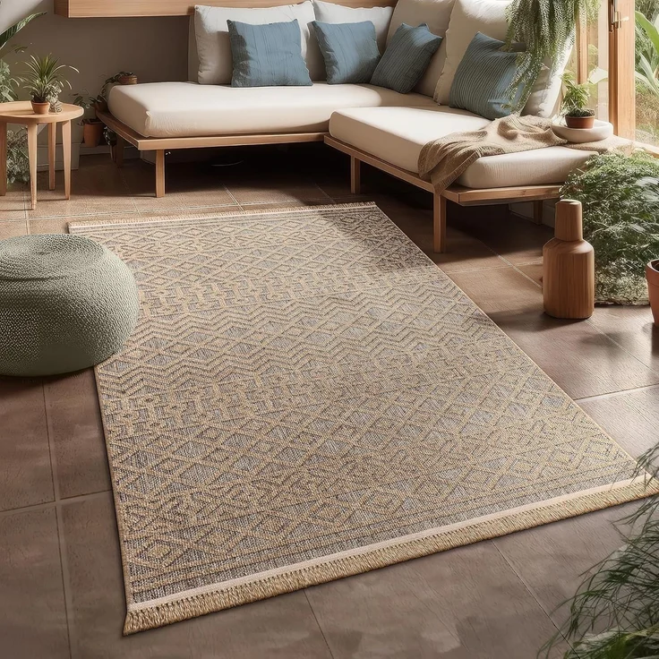 Paco Home Teppich Cologne 495, rechteckig, Höhe: 11 mm, Flachgewebe, meliert, Rauten Motiv, mit Fransen, Outdoor geeignet – Bild 1