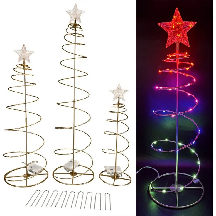 Online-Fuchs LED Baum 3er Set Lichterbäume mit Sternenspitze - Weihnachtsdeko für draußen, Indoor & Outdoor, Lichterketten mit 233 warmweißen LED´s, inklusive 6-Stunden Timerfunktion - mit Batterien – Bild 2