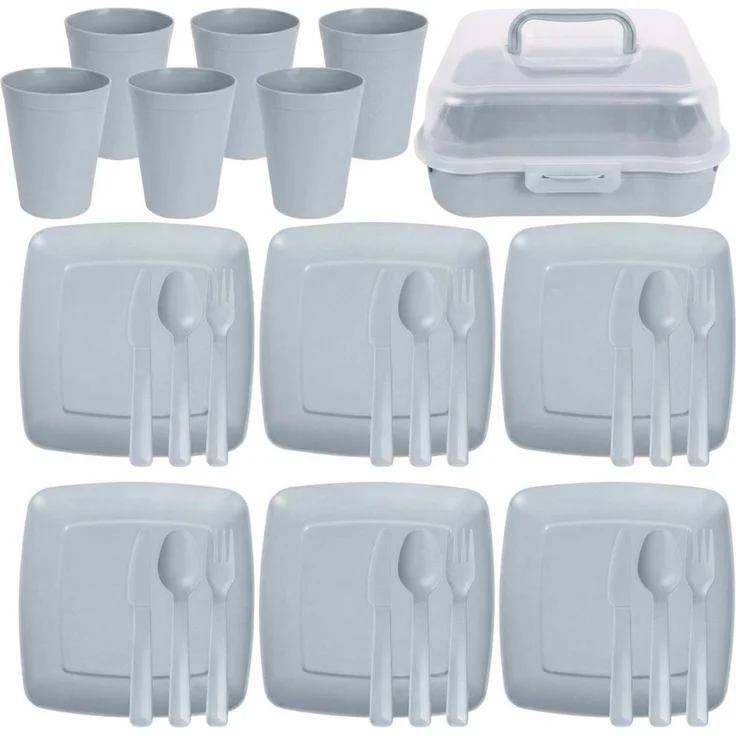 Sarcia. eu Geschirr-Set Graues Picknick-Set, Campinggeschirr-Set im Behälter, 32 Teile – Bild 2