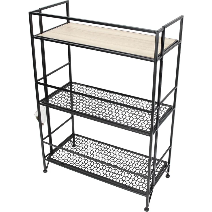 Dekoleidenschaft Standregal "Simply Modern" aus Metall, schwarz & MDF, klappbar, Regal mit 3 Böden, Badregal, Küchenregal, Klappregal, Wohnzimmerregal, Metallregal – Bild 4