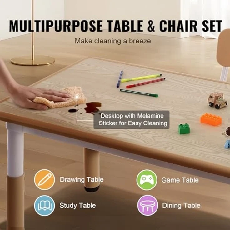 VEVOR Kindersitzgruppe Kindertisch, 4 Kinderstühle 1 Tisch Kindersitzgruppe aus PP, Kindertisch-Set Einstellbar 48,2-57,2 cm / 27-31 cm für Kinder, Mädchen, Spielzimmer Stabiles Kindermöbelset – Bild 3