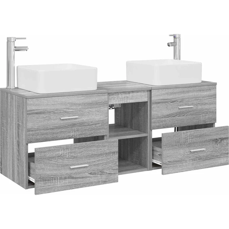 vidaXL Badezimmerschrank-Set 3 stk. Grau Sonoma 129 x 41 x 80 cm 3405824 – Bild 4