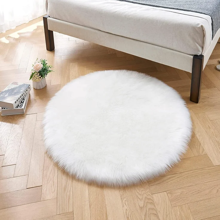 HEQUN Faux Lammfell Schaffell Teppich, Lammfellimitat Teppich Longhair Fell Optik Nachahmung Wolle Bettvorleger Sofa Matte (45x45 cm, Weiße) – Bild 3