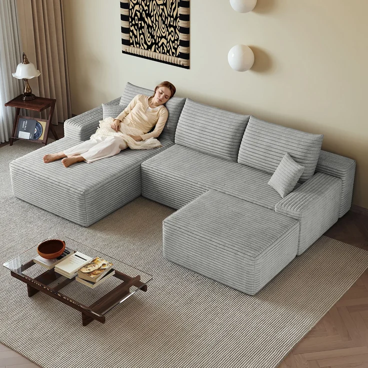 EINHOM 270 cm Boneless Modular Ecksofa, mit L-förmiger Chaiselongue, modernes modulares Sofa , mit tiefer Sitzfläche, Keine Montage erforderlich, Kompressionssofas for Wohnzimmer, Schlafzimmer, Wohnung, Grey – Bild 4