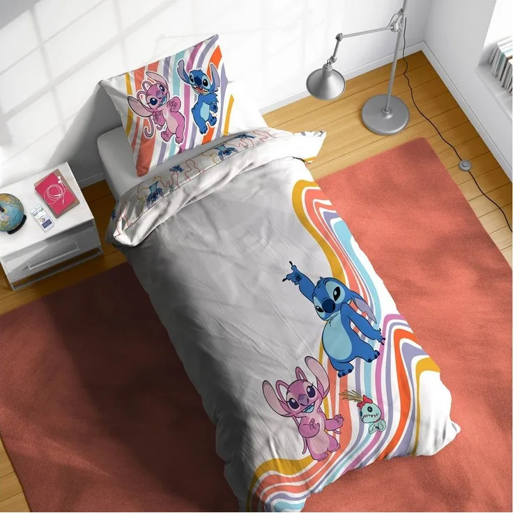 Disney Kinderbettwäsche Disney Lilo & Stitch Bettbezug-Set 135x200 cm + Kissenbezug 80x80 cm, Washed Cotton, 2 teilig, 100 % Baumwolle, maschinenwaschbar, wendbar