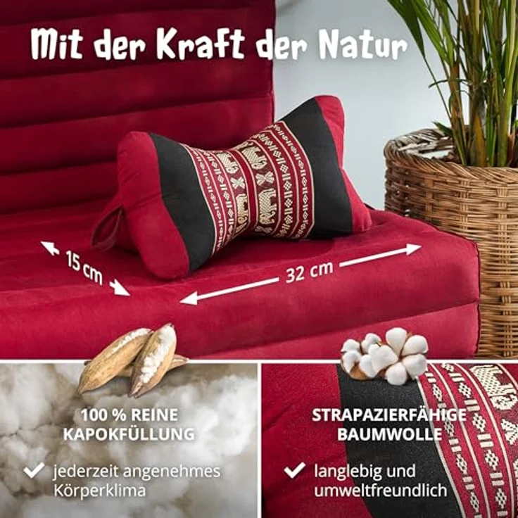 livasia Nackenstützkissen Knochenkissen, vegan und handgefertigt, Ø 15x32cm, Kapok – Bild 5